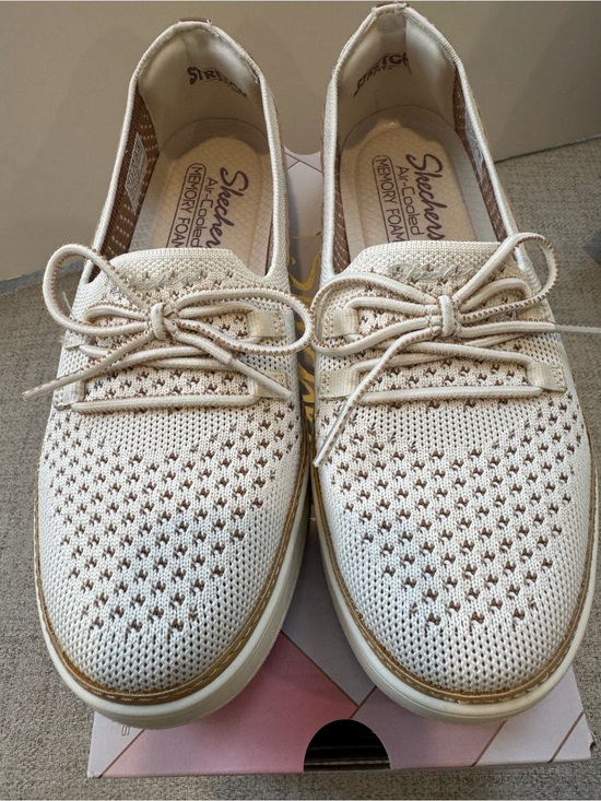 Skechers Shoes - Skechers Cream Knit Lace-Up Slip-On Sneakers